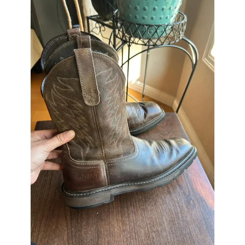 Ariat Groundbreaker men's size 8 brown leather work boots square toe